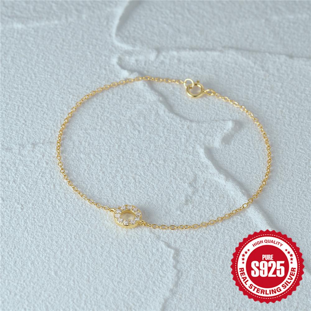 S925 Silver Simple Diamond Circle Gold Bracelet Geometric Small Fresh Hand Jewelry Bracelet