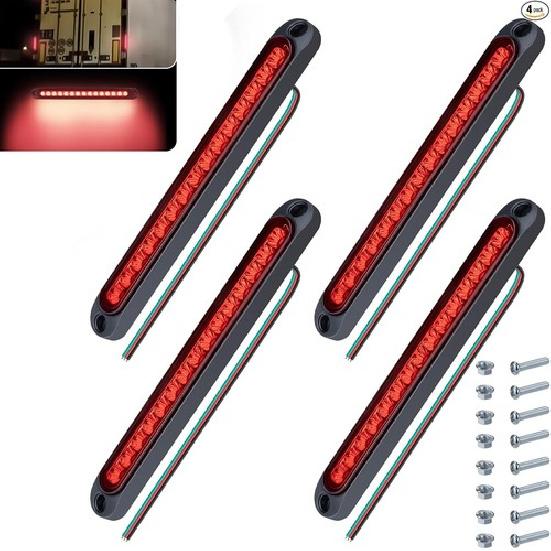 4 PCS Led Trailer Tail Light Bar, 10 Inch 15 Red Led Brake Lights Strip 4 PCS