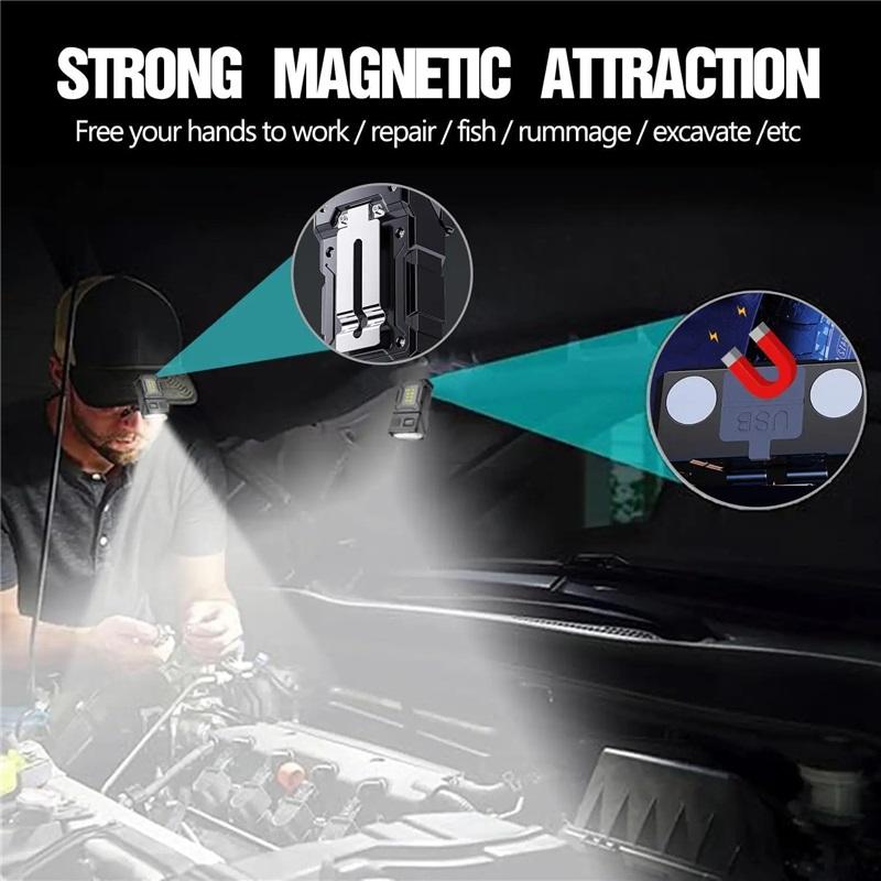 High Power Mini Led EDC Flashlight COB 1200mAh USB Rechargeable Torch Lamp Portable Magnetic Digital Display Work Light