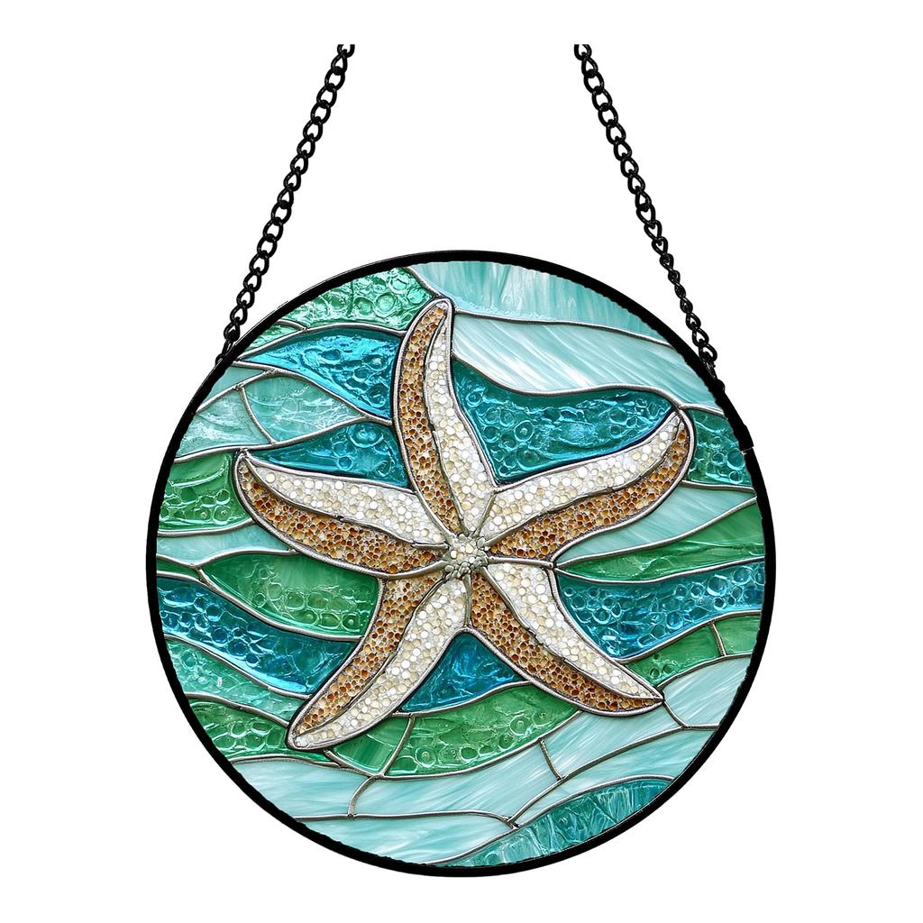 Acrylic Hanging Window Ornament Stained Glass Style Bird Design Round Shape Decorative Suncatcher with Chain for Indoor Outdoor Display