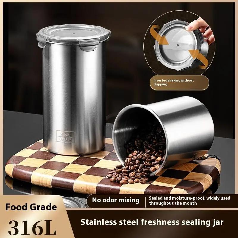 Storage Jars 500/900/1400ml Stainless Steel Sealed Container Jar Kitchen Barrel Organizer For Fresh Grain Vegetable Coffee