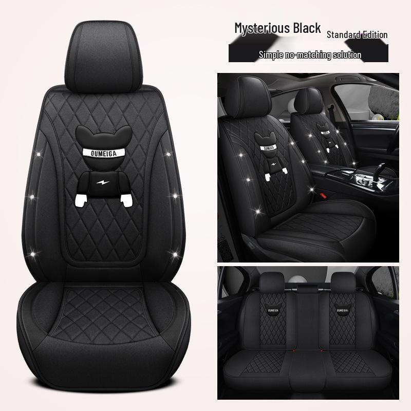 Star Chi Elantra Linen Cartoon Bear Car Seat Cushion - Four Seasons Suitable