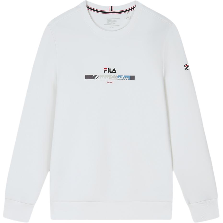 FILA Mens Knitted Spring 2024 New Business Commuter Pullover Simple Casual Sweatshirt Men sweatshirt Standard-White F11M411213F-WT