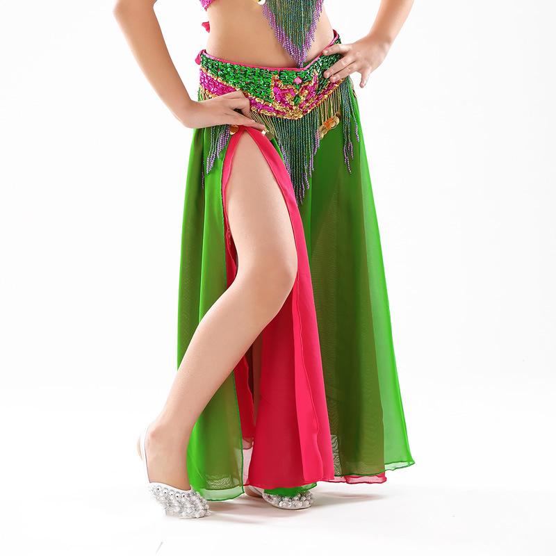 Children's Double Split Chiffon Double Color Skirt Belly Dance High End Skirt Children's Dance Split Leg Exposed Skirt