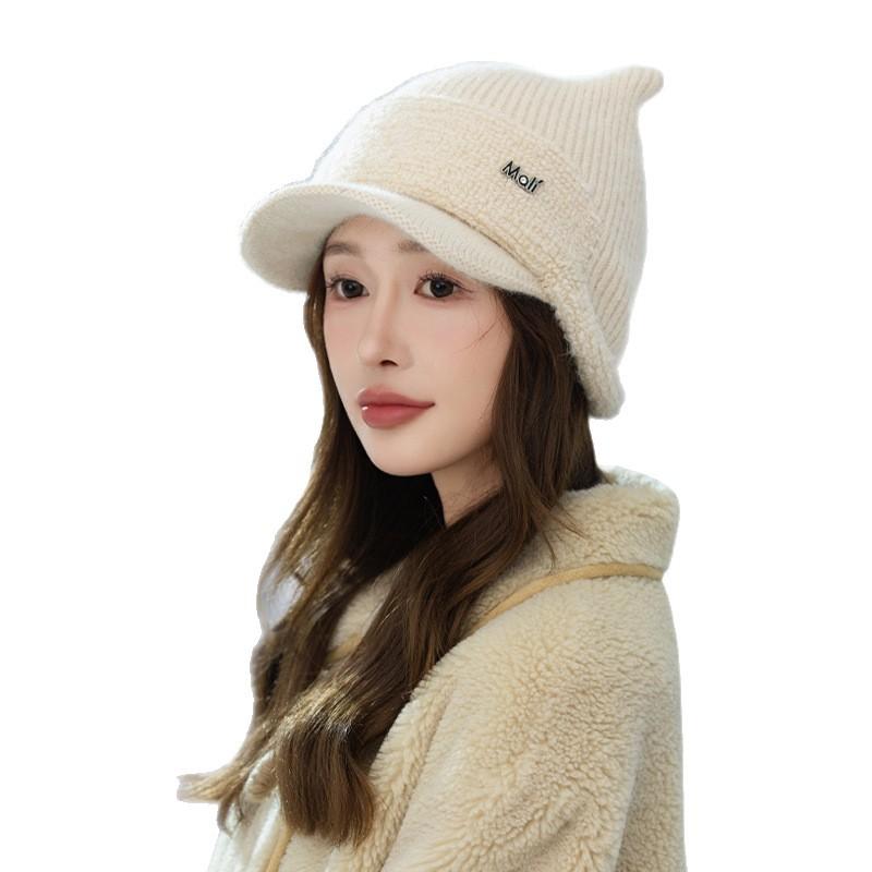 Sweet and Versatile Cat Ears Mali Knitted Baseball Cap Autumn and Winter Windproof Warm Hat Outdoor Leisure Plus Wool Cap
