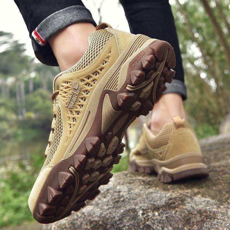 Summer breathable and non-smelly mesh shoes men's beef tendon soles waterproof and non-slip sports shoes large size middle-aged dad shoes travel shoe