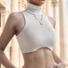 Sleeveless Design Sleeveless Corset Knit Fabric Turtleneck Crop Top Sexy Sexy Slim Vest  For Women
