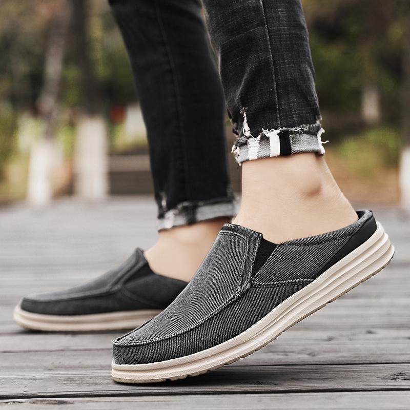 Men Khaki Sandals Slip On Slippers Casual Canvas Shoes Summer Cloth Shoes for Farther Plus Size Lightweight