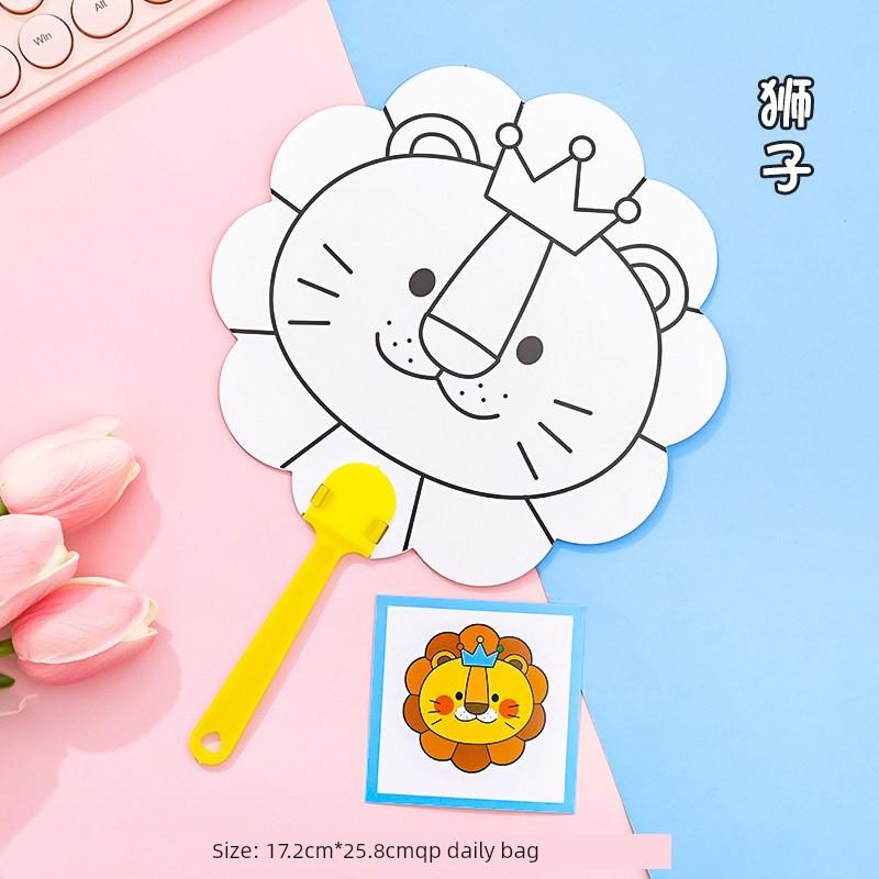 Cartoon DIY Doodle Fan for Children, Cute Hand-Painted Blank Small Fan, Kindergarten Coloring and Painting Plastic Round Fan