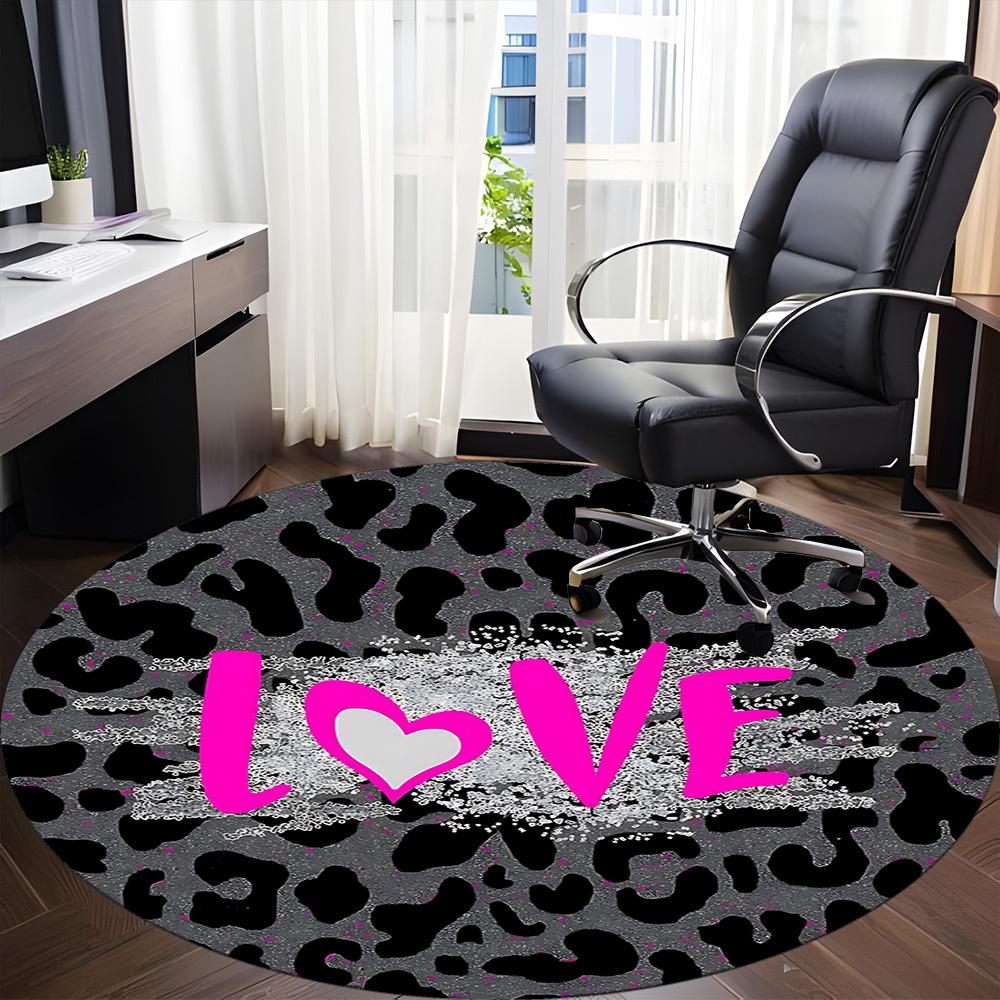 1pc Love LeopardChair Carpet for Office, Indoor Non-Slip Washable Polyester Fiber Carpet, Mat For Office, Machine Washable
