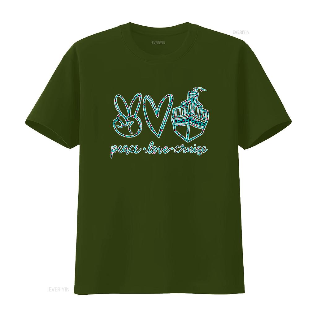 Peace Love Cruise T Shirt Cute for vintage Washed Casual Unisex Breathable Versatile graphic Stretched Top For Everyday Wear