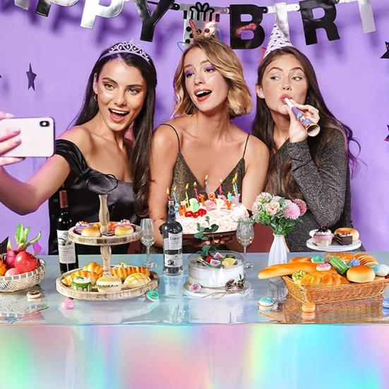 Iridescent Disposable Tablecloth Plastic Waterproof Table Cover Sparkly Table Cloth for Rectangular Table Parties Birthdays Weddings Holiday Decor