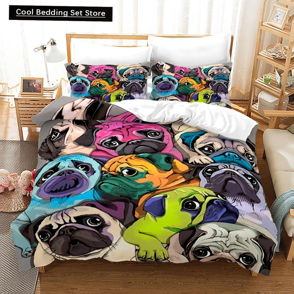 Cartoon Dog King Queen Duvet Cover Lovely Illustrated Pet Puppy bedding set  Animal Quilt Cover 2/3pcs Polyester Comforter Cover
