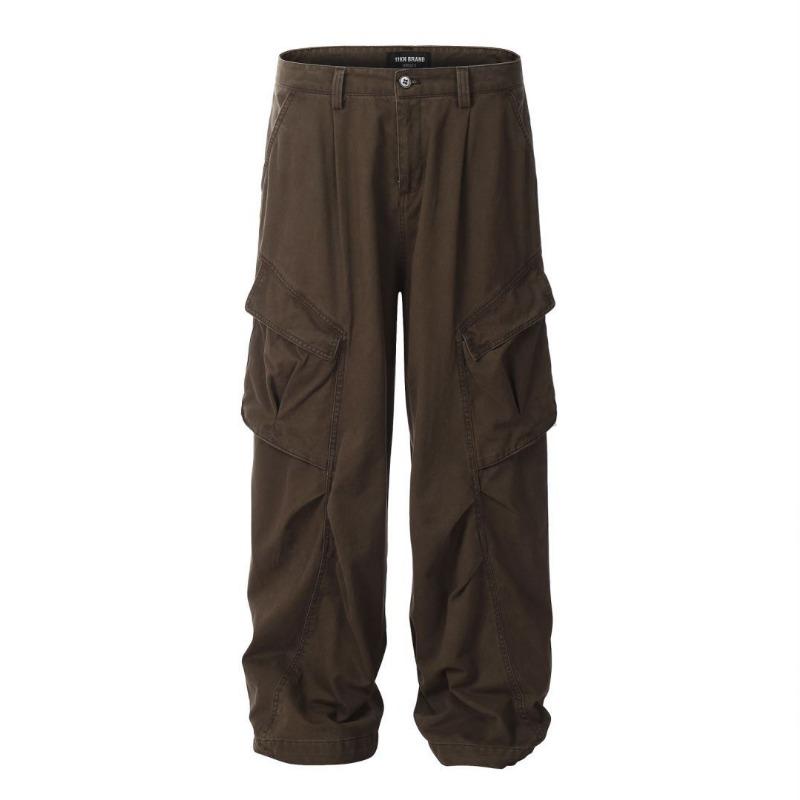 

Ретро коричневый комбинезон с несколькими карманами для мужской весны и лета, новые американские широкие прямые брюки свободного кроя, универсальные XXL