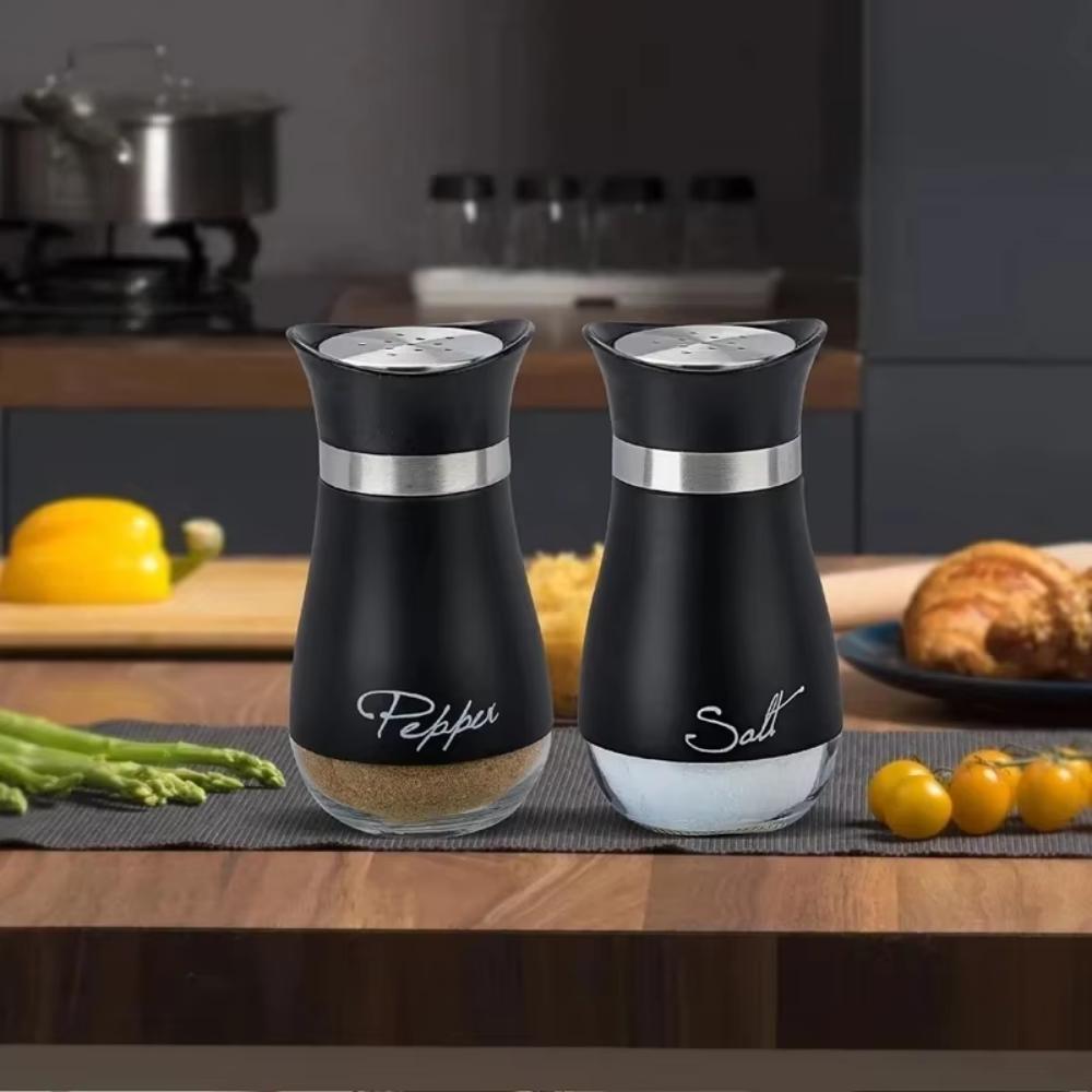 2-teiliges Glas-Gewürzglas-Set, zur Aufbewahrung von Pfeffer, Salz und anderen Gewürzen - sehr gut geeignet für Küchenwürzung und -aufbewahrung
