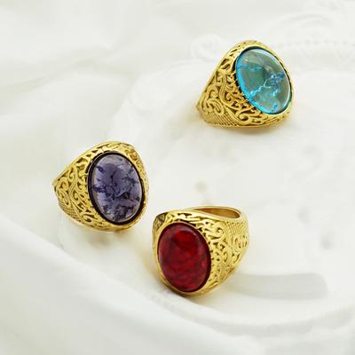 Ring New Fashion Personality Retro Viking Rune Ring Trend Simple Colorful Gemstone Men's Ring