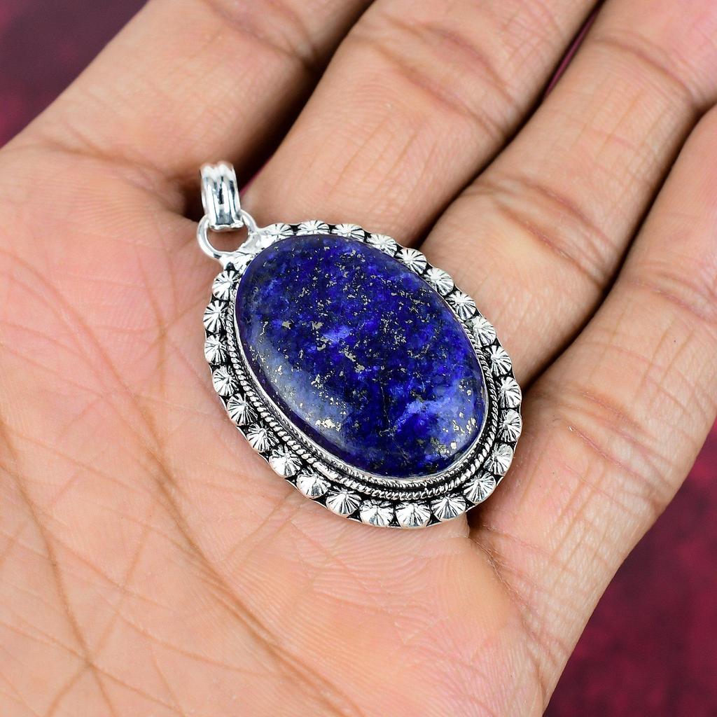 Lapis Lazuli Hänge Handgjorda Ädelstenssmycken, 925 Massivt Sterlingsilver Hänge, Smyckeshänge med Unik Design