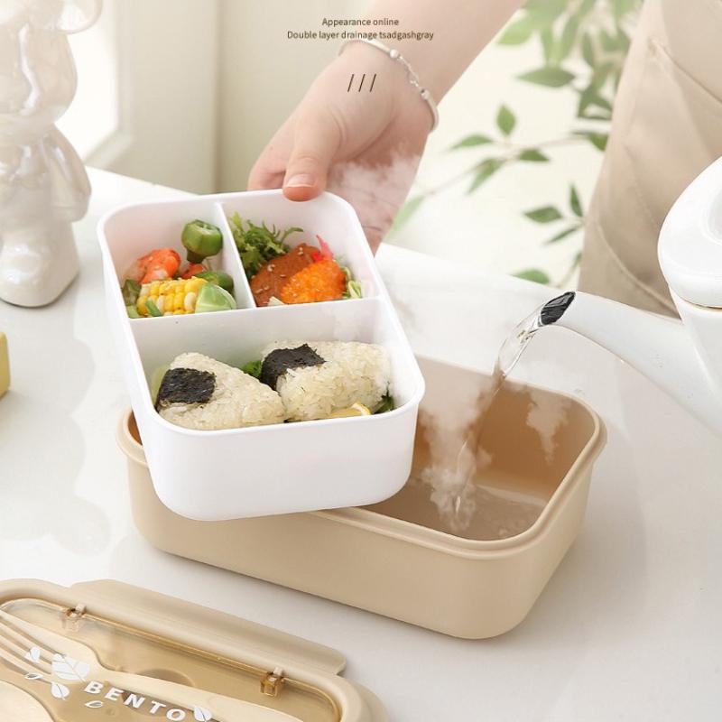 Lunch Box Portable for Children School Office Bento Box Compartment Sealed Food Container with Tableware Microwavable Heating