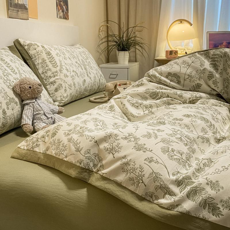 Category A Maternal and Infant Grade Washed Cotton and Linen Bed Cotton Four-piece Set and Three-piece Set Pure Cotton Bed Sheet and Quilt Cover