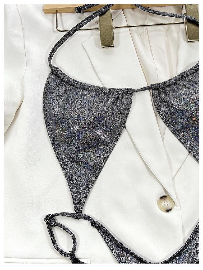 Europäischer & Amerikanischer Bestseller Damen Sexy Glänzend Einfarbig Neckholder Bikini Badeanzug