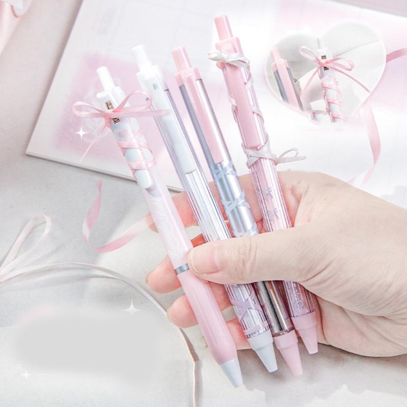 4 Pcs 0.5mm Gel Ink Pen Ballet Strap Bows Neutral Pen Retractable Black Ink Gel Pen Lovely Pressing Pen for Journaling