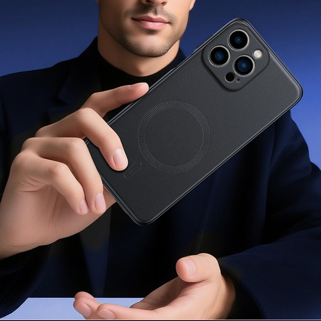 For iPhone 16 Pro Max Case Compatible with MagSafe Leather Coated TPU+PC Phone Cover