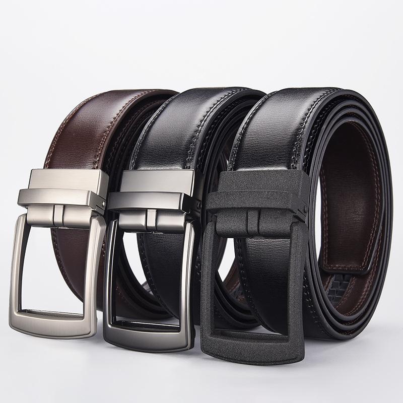 Functional Buckle Belt, Automatic Buckle Two-Layer Cowhide Belt, Men'S Business Fake Pin Buckle Belt
