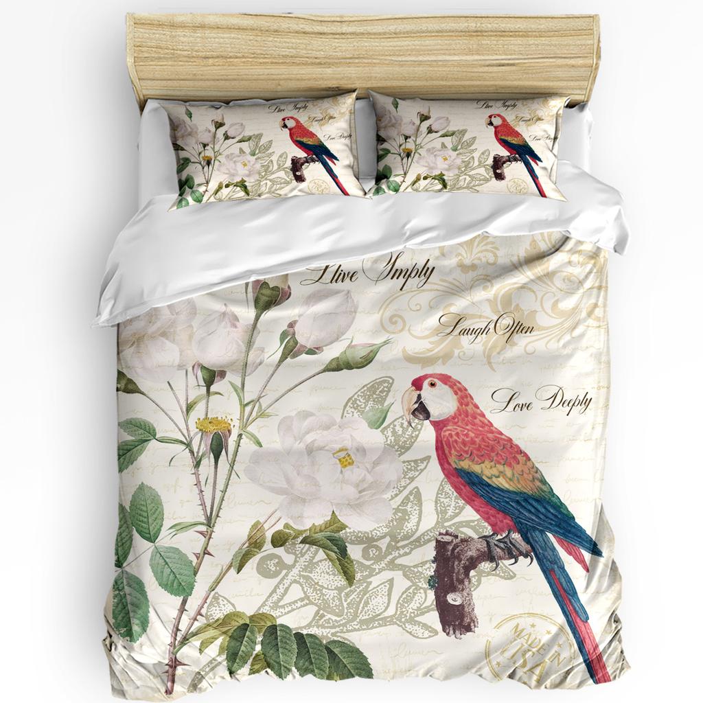 Vintage Letter Bird Rose Flower Retro Duvet Cover with Pillow Case Custom 3pcs Bedding Set Quilt Cover Double Bed Home Textile
