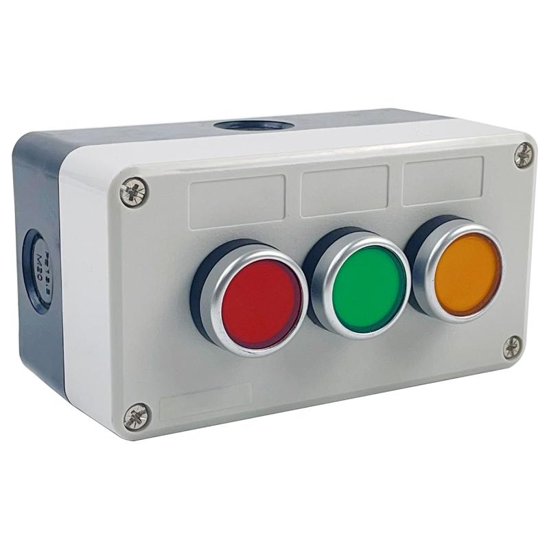 IP65 Waterproof Button Box with Emergency Stop & Indicator Light - 12345-Hole Plastic Enclosure