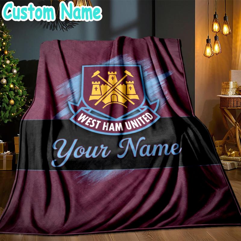 Custom Name West Ham United Throw Blanket - Perfect for Couch, Bed, Office, and outdoor Travel - Ideal Gift for Christmas & Holidays