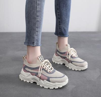 2025 Sommer Damen Schuhe Fliegenstrick Atmungsaktive Mesh Schuhe Trend Dad Schuhe Damen Plateau Erhöhend Sport- und Freizeitschuhe