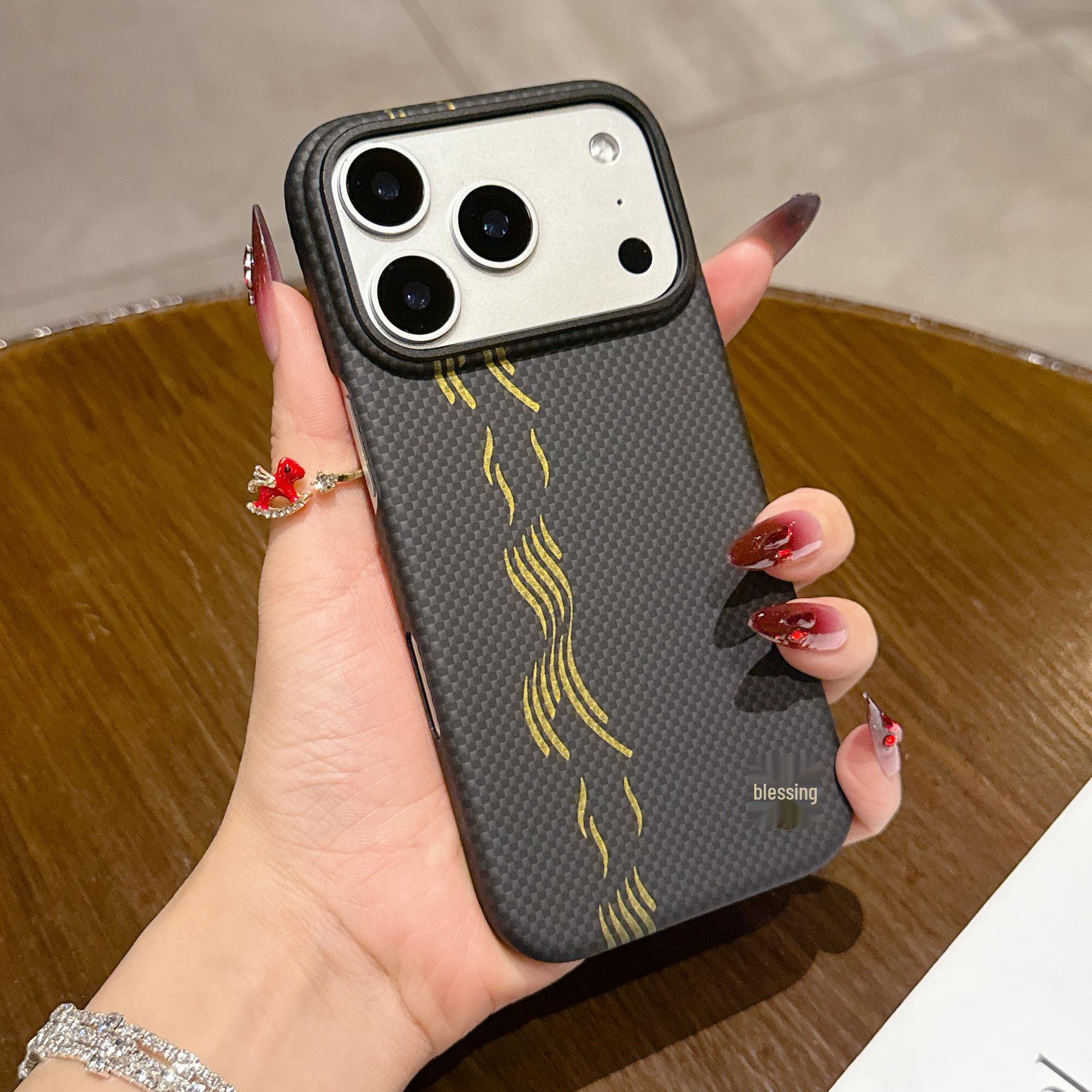 

New Year Style Kevlar Magnetic Case for iPhone 17 Pro Max - Metal Large Hole Design, Apple 16 Compatible Protective Cover iPhone 17 Pro