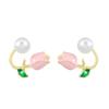 2026 pearl stud earrings spring and summer sweet light luxury tulip femininity alloy flower Internet celebrity earrings earrings wholesale