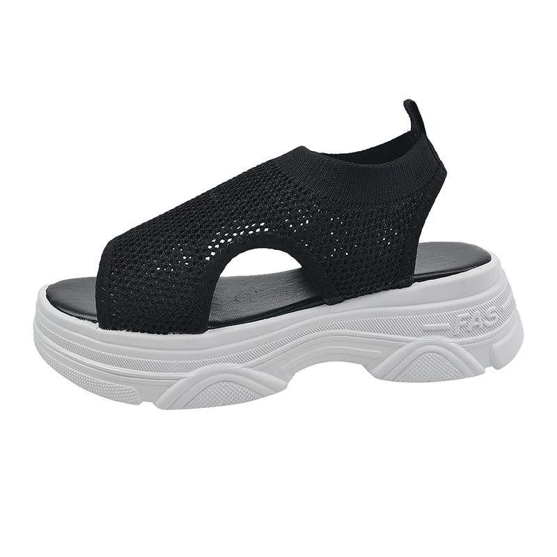 

Летние босоножки на танкетке большого размера, дышащая удобная женская обувь с открытым носком, пикантная обувь на платформе, Zapatillas Mujer 40 чёрный