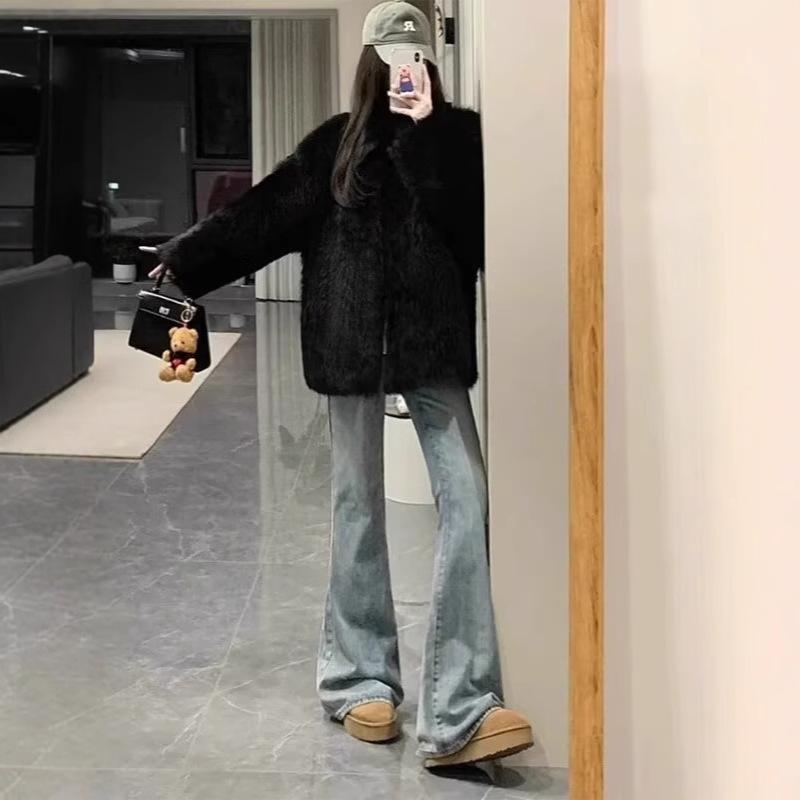 

2024 Women s Plus Size High Waist Stretch Micro Flare Jeans - Autumn/Winter Slimming Fit S синій