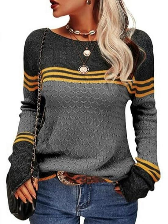 2025 European American Striped Color Block Knit Sweater: Autumn/Winter Women's Fashion Pullover