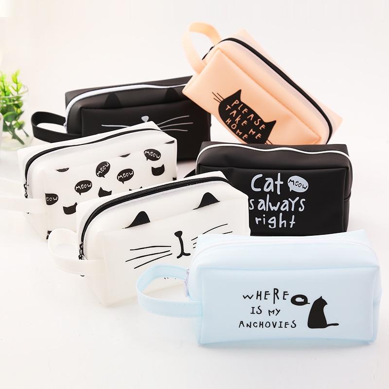 Cat Pen Case Pencil Bag Cute Lovely Stationery Bag with Handle for Middle High College School & Office Organizer 2 чёрный