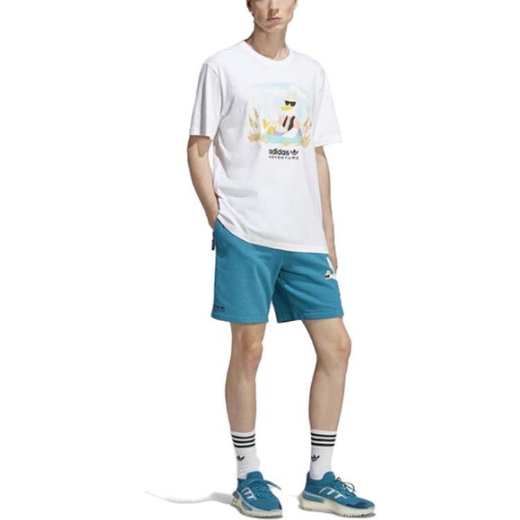 adidas Originals Adventure Graphic Tee With Letter Logo Cartoon Print Men Tops White HZ1145