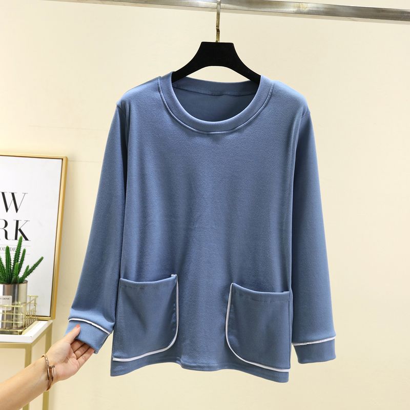 round Neck Dralon Warm Long Sleeve T-shirt Winter Thickened Casual Bottoming Shirt Double-Sided Brushed Plus Size Homewear Tops