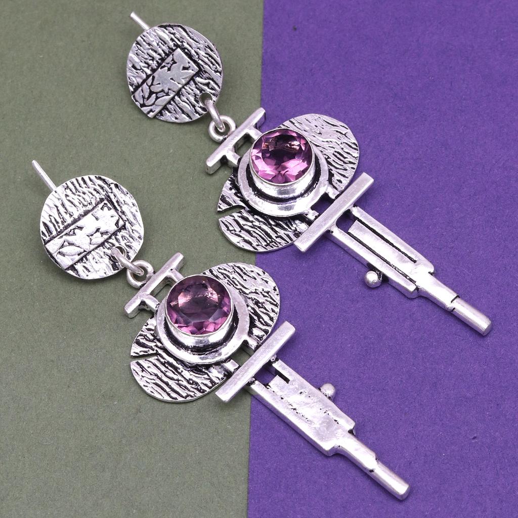 925 Silber Amethyst Sterling Edelstein Ohrring Schmuck handgemachte Ohrringe lila