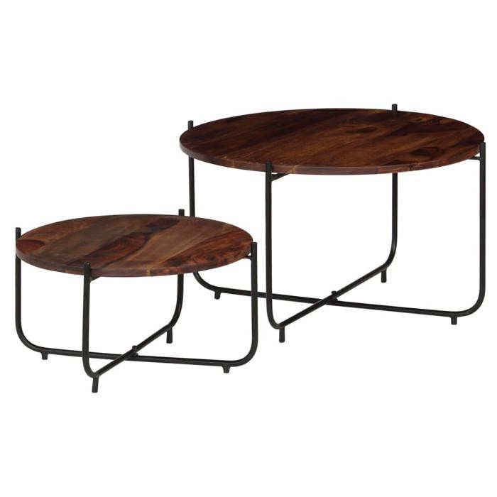 VidaXL 2x Table Basse Bois de Sesham Massif Table de Salon Console Canapé 246015