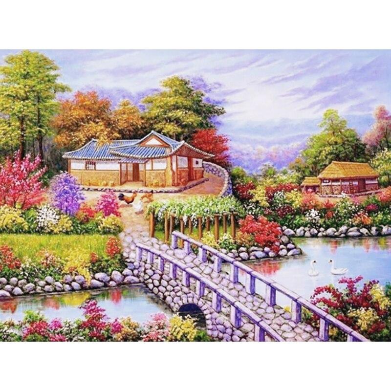 Nowy 5D DIY Diament Malarstwo Pełne Okrągłe Wiertło Wioska Dekoracje Muliną Kwiaty Diament Haft Rzemiosło Wystrój Domu