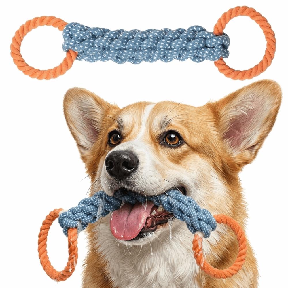 Bite-Resistant Double-Ring Dog Rope Toy Cotton Blend Durable Dog Toy  Tug Play
