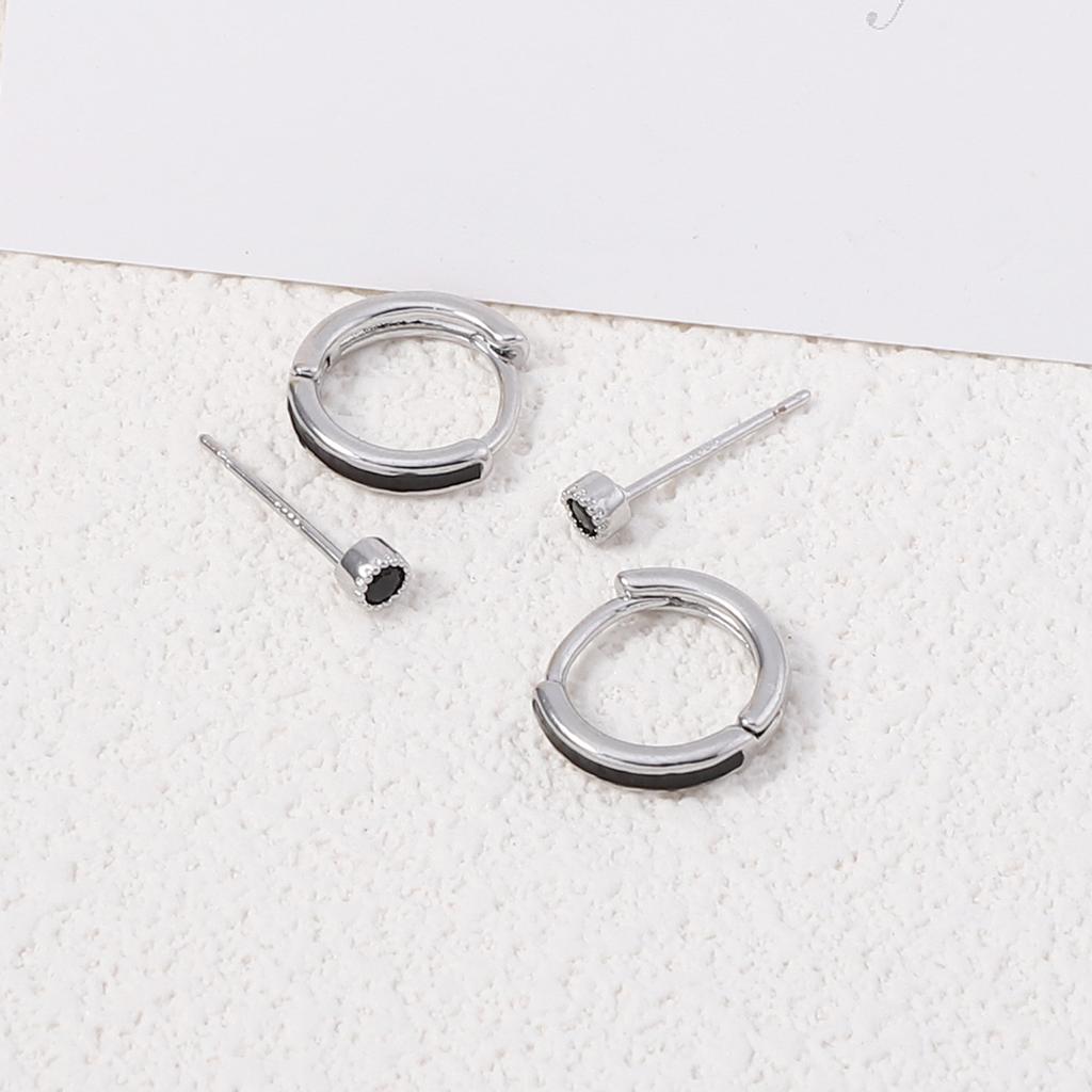 Korean Version Niche Simple One Two Wear Geometric Round Stud Earrings, Versatile Black Line Fashion Commuter Trend Earrings