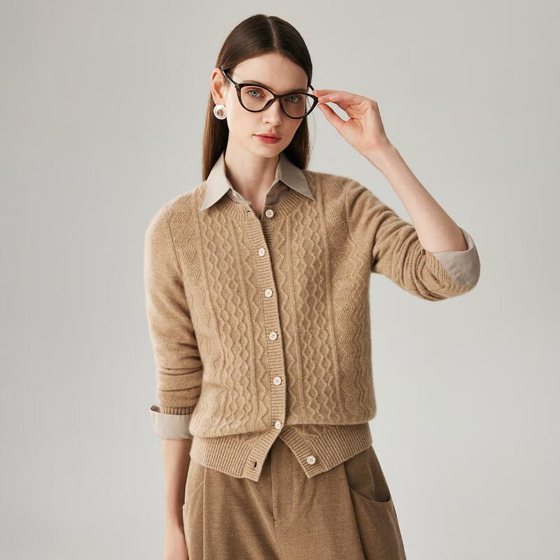 Zhaojun Women's 100% Cashmere Thick Round Neck Cardigan