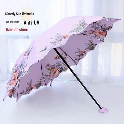 Parapluie Soleil et Pluie pour Femme: Protection UV, Double Couche, Isolation Thermique, Conception Pliante en Trois, Durabilité Huit Nervures.