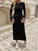2025 Herbst/Winter Flares Ärmel Schmale Passform Rundhals Strickkleid