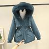 Women's winter pie overcomes big fur collar hooded waist design warm cotton jacket