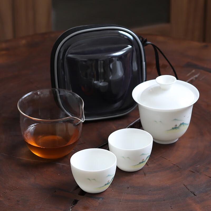 Mutton Fat Jade Ceramic Portable Travel Tea Set