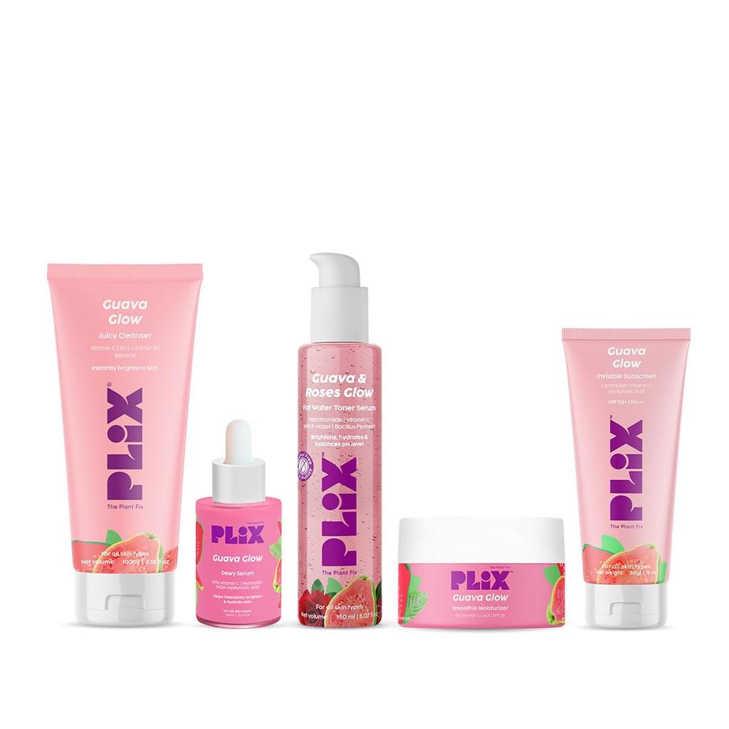 PLIX The Plant Fix Guava & Rose Confezione Skincare da 5 Pezzi | Detergente, Tonico, Siero, Idratante, Protezione Solare SPF 50+